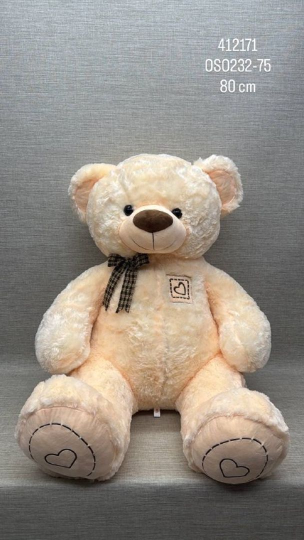 OSO CREMA CON DETALLES DE CORAZONES 80 CM