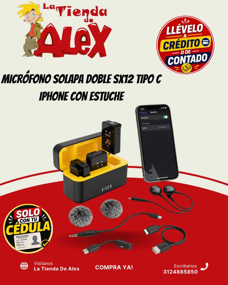 MICRÓFONO SOLAPA DOBLE SX12 TIPO C - IPHONE CON ESTUCHE