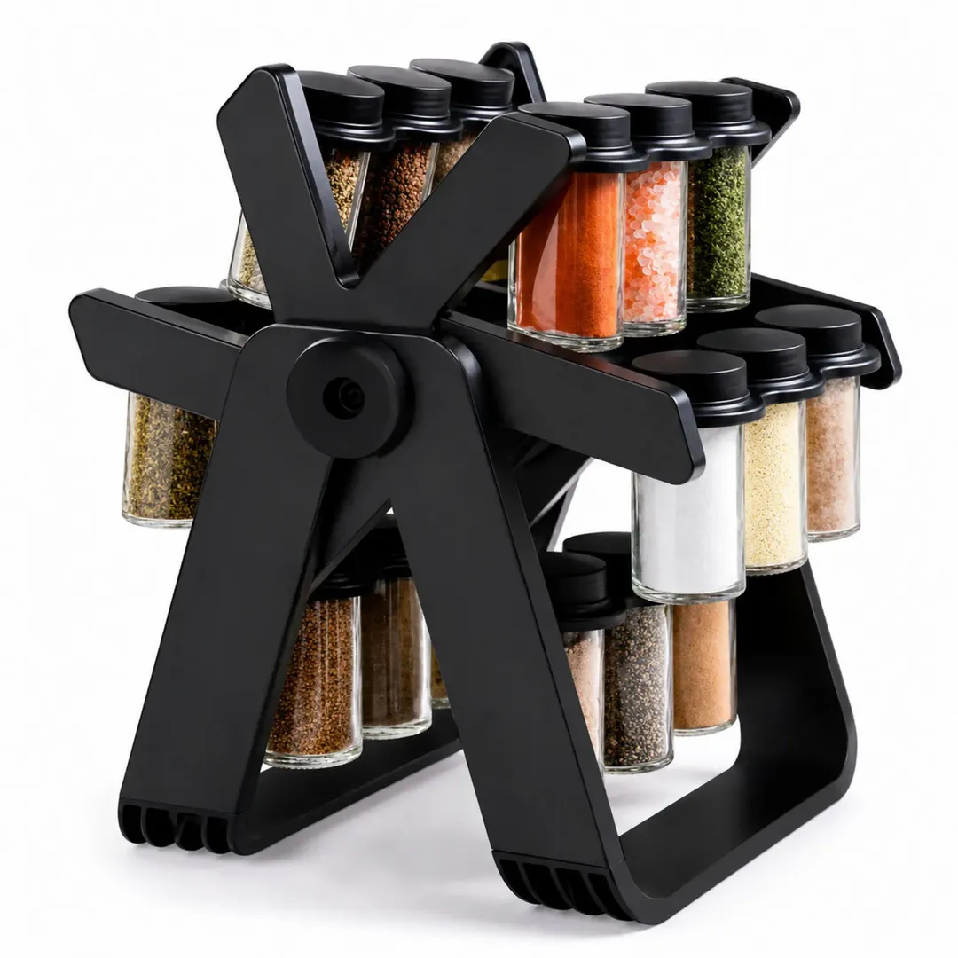 SET DE CONDIMENTEROS ORGANIZADOR GIRATORIO 18 PIEZAS DE VIDRIO SPICE RACK
