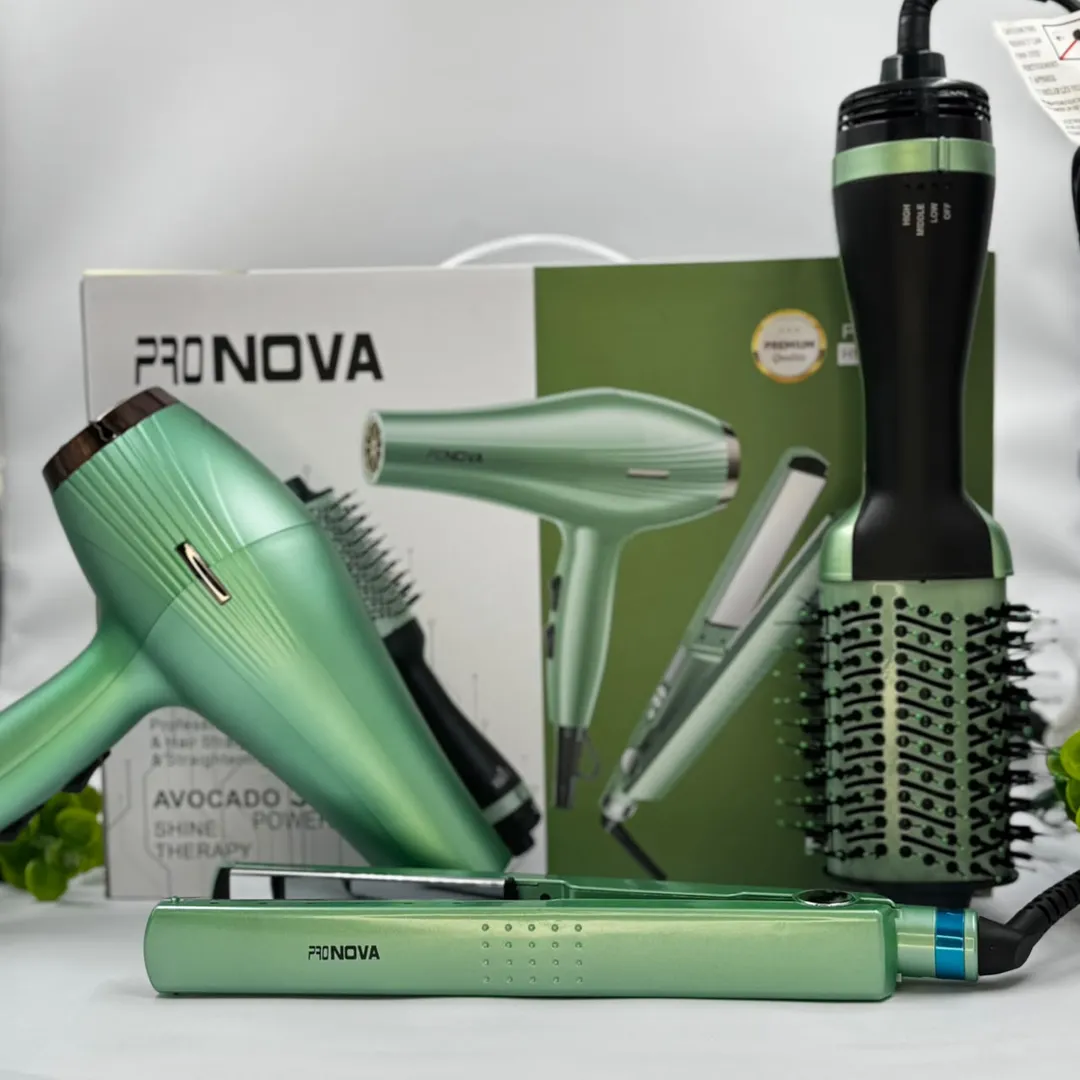 COMBO PLANCHA, CEPIILO & SECADOR 8 EN 1 PRO NOVA AGUACATE