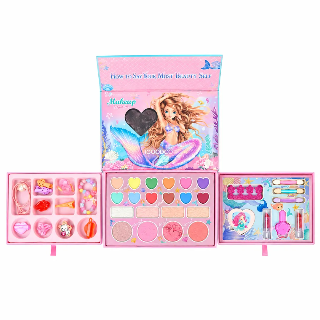 KIT DE MAQUILLAJE INFANTIL CON ACCESORIOS 3 NIVELES