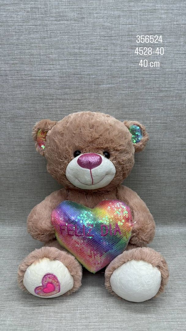 OSO CORAZÓN CON LENTEJUELAS 40 CM