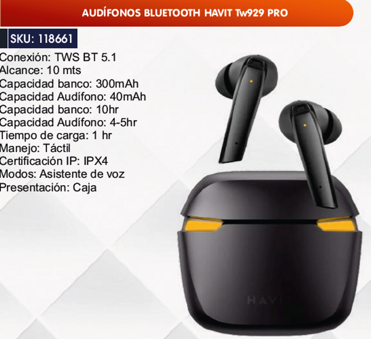 AUDÍFONOS BLUETOOTH HAVIT Tw929 PRO