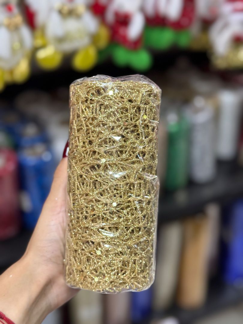 Rollo de Malla Decorativa Calada con Glitter