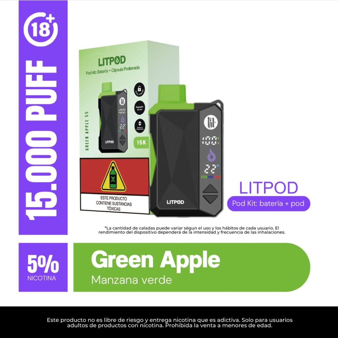 Lit Green Apple 15.000 Puffs Kit Bateria Y Pod