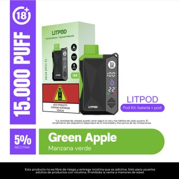 Imagen del producto Lit Green Apple 15.000 Puffs Kit Bateria Y Pod