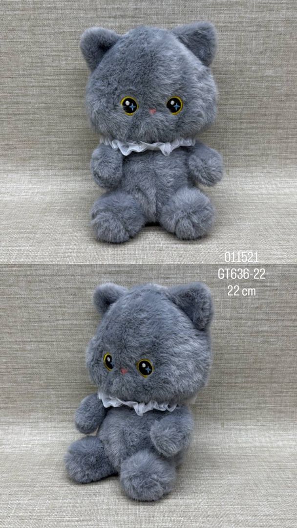 GATO GRIS PELUDITO 22 CM