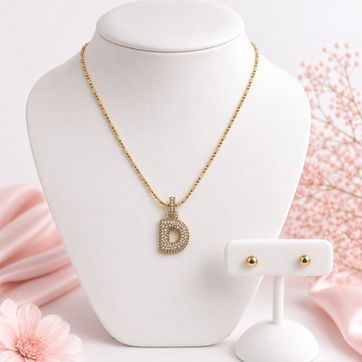 Imagen del producto Set Collar Dije Micro-Circonados + aretes balin 