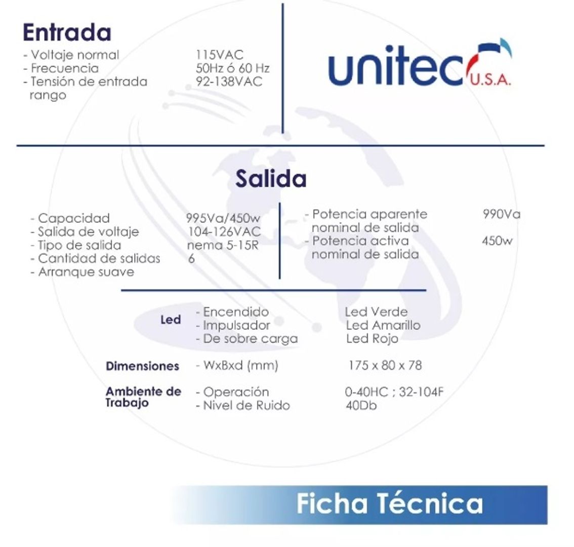 Regulador Unitec 6 tomas 990va