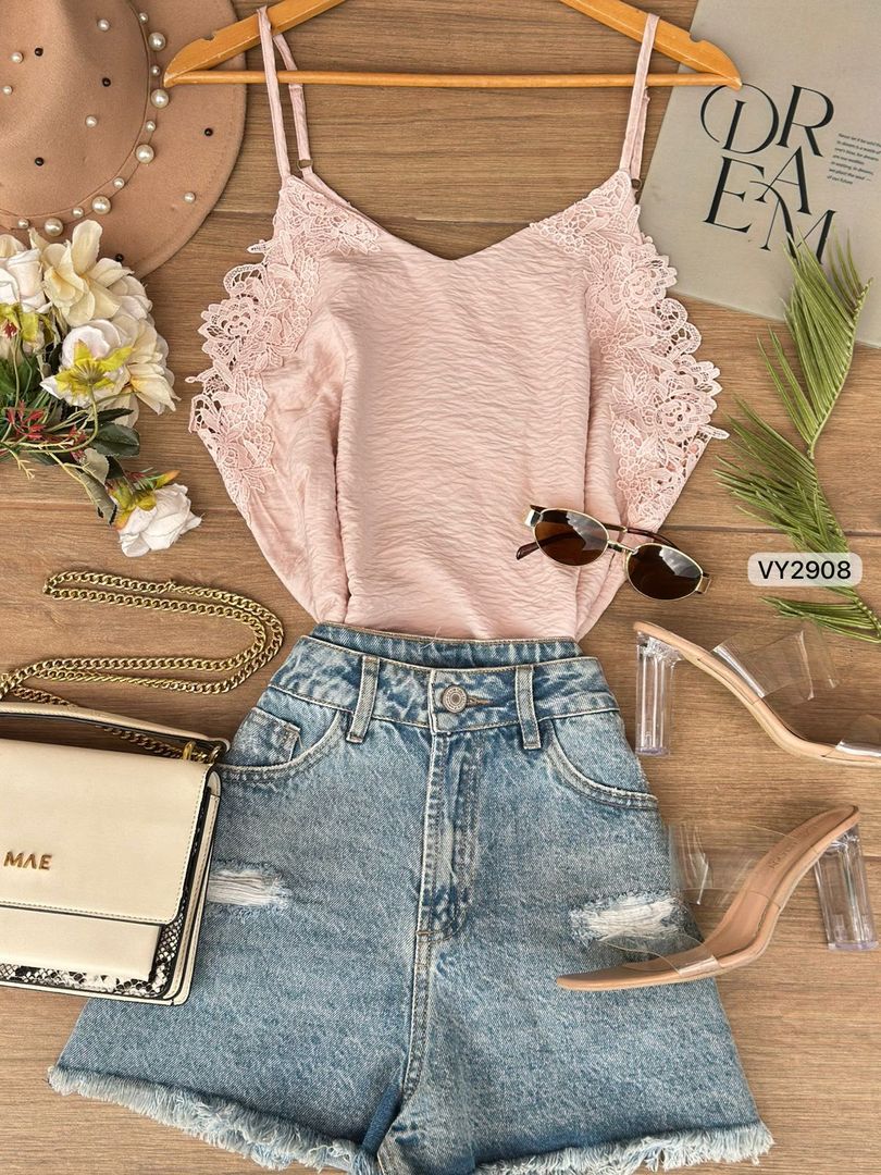 BLUSA TIRAS ENCAJE VY2908