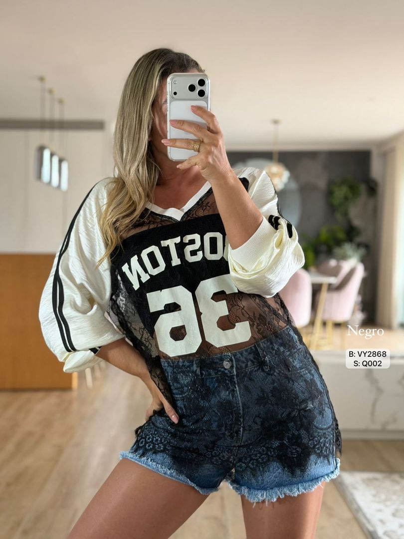 BLUSA BLONDA MANGAS SATIN VY2879