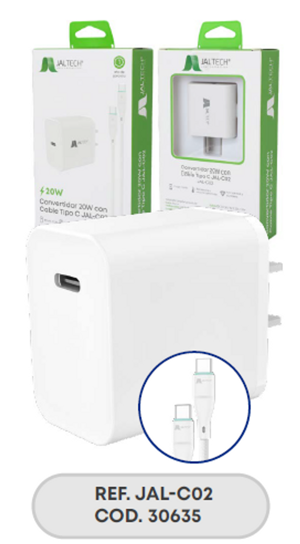 CONVERTIDOR 20W PD CON CABLE TIPO C JAL-T46