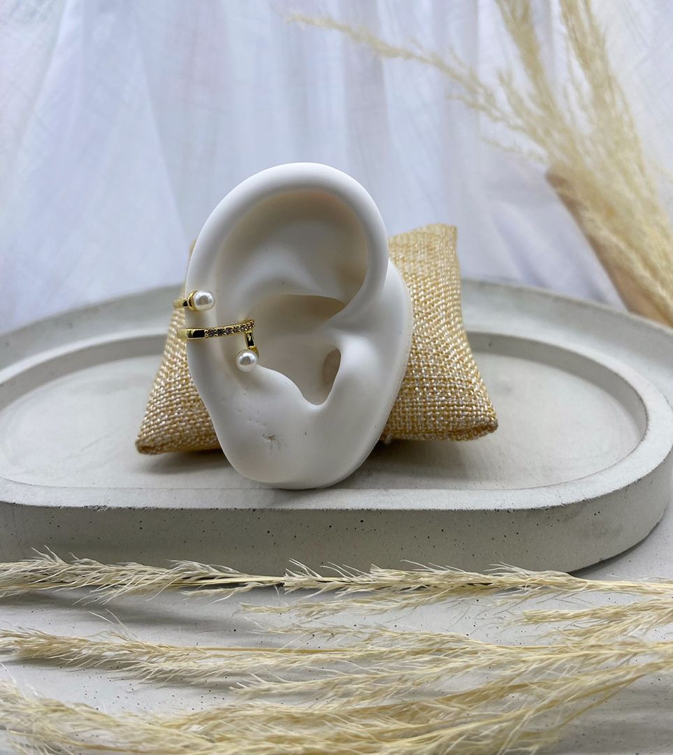 Earcuff dorado, perlitas, covergold 