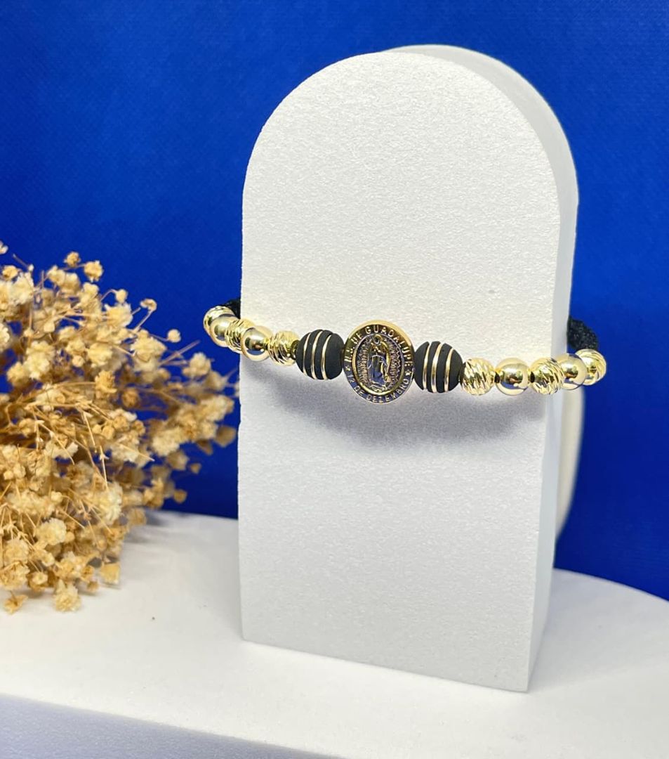 Pulsera virgen guadalupe tallada balin 6mm liso e italy