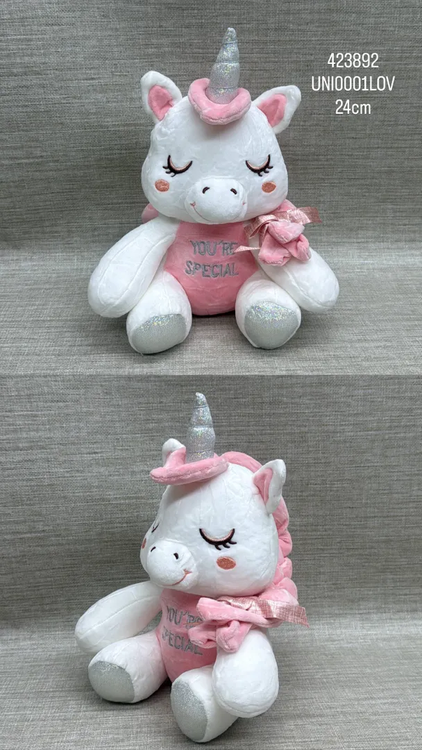 UNICORNIO BLANCO Y ROSA SENTADO 24 CM 