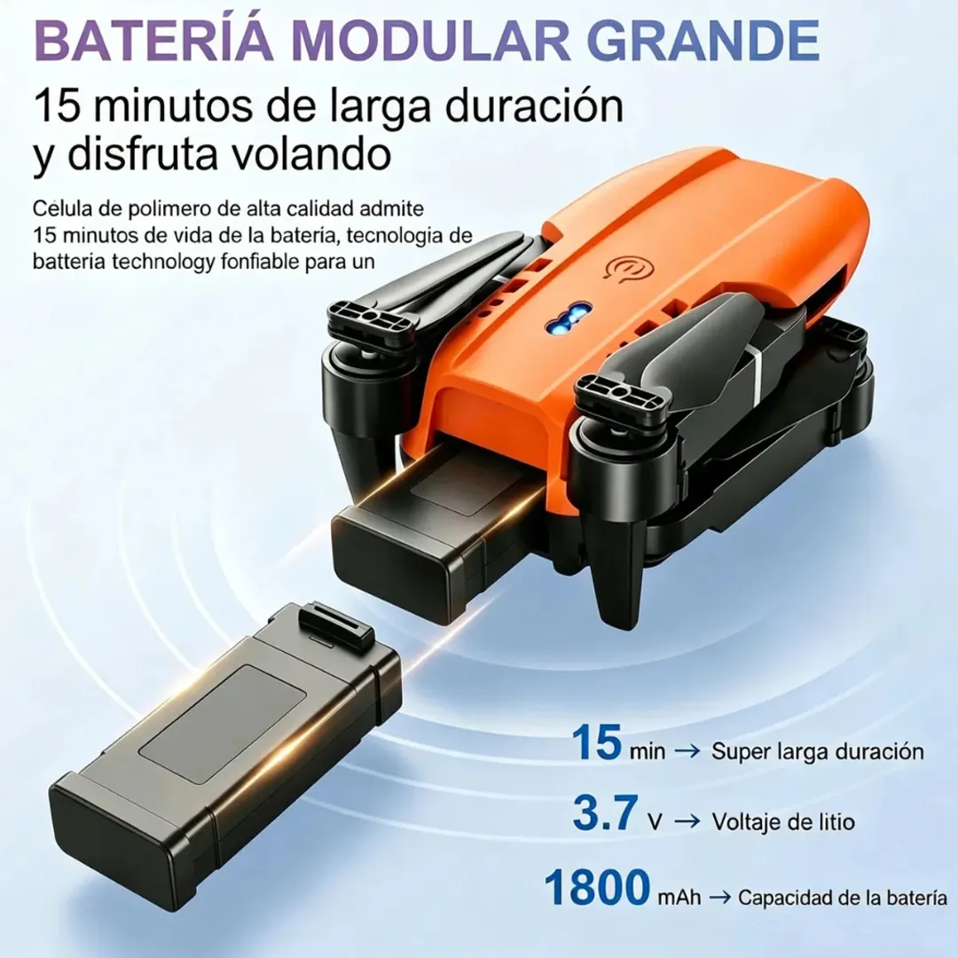 DRONE CONTROL REMOTO PLEGABLE CON CAMARA FRONTAL LUCES LED