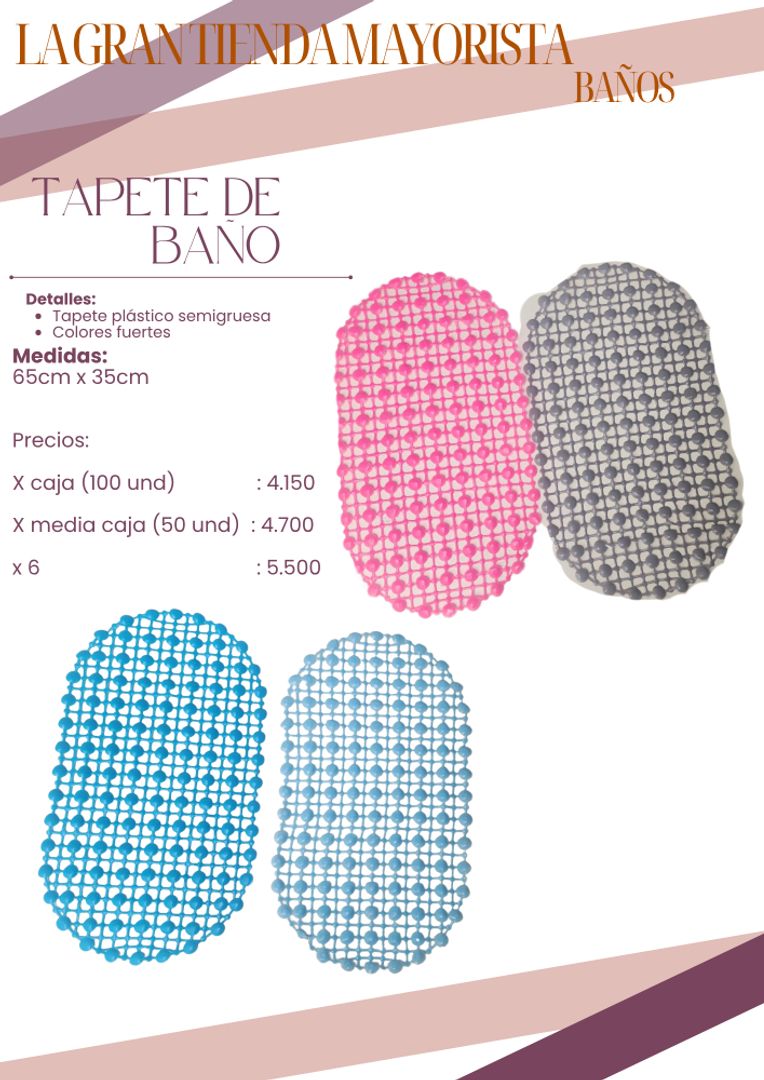 Tapete de baño colores  x caja 100 und