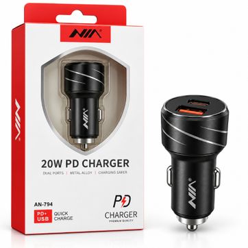 Imagen del producto Cargador para carro NIA AN-794 de 20W PD + USB – Carga rápida
