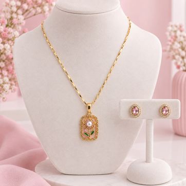Imagen del producto Set Collar Dije Flor Rosada 