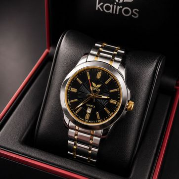 Imagen del producto Reloj pulso acerado bicolor fondo negro