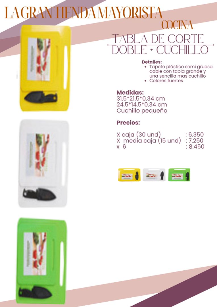 Tabla de corte Doble + cuchillo  x 30 und 