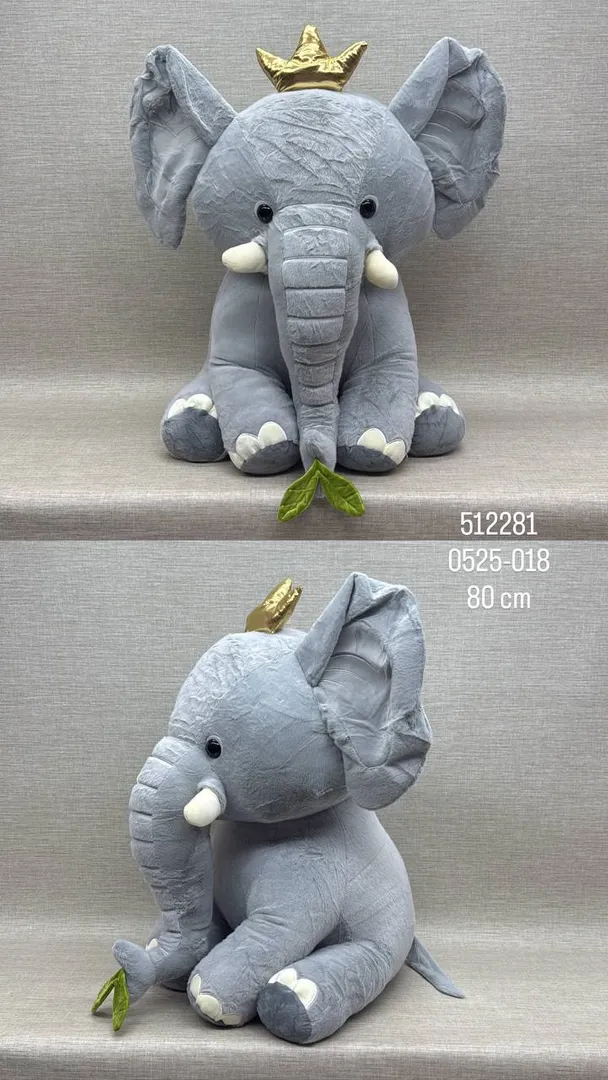 ELEFANTE GRIS CON CORONA DE 80 CM 