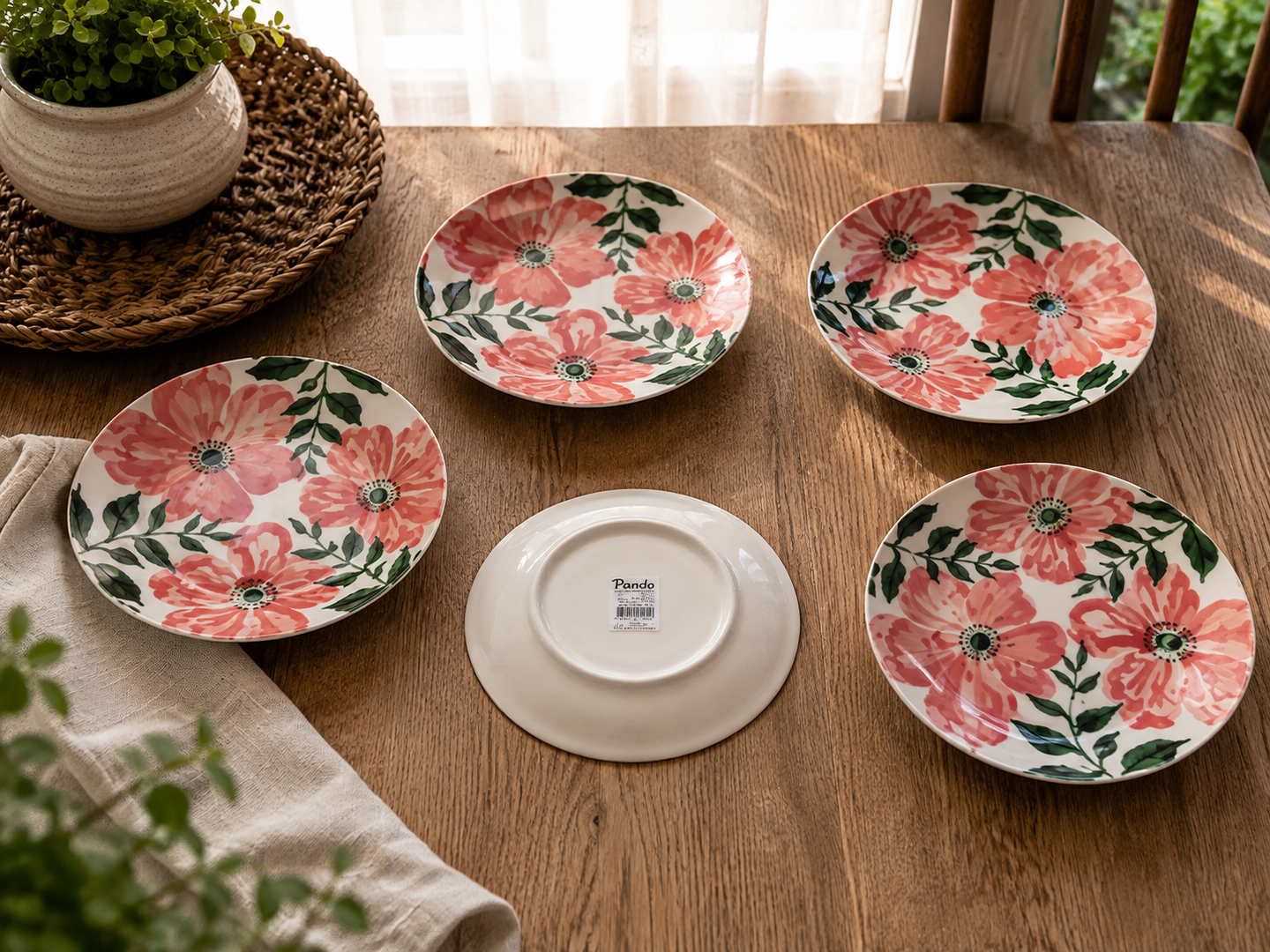 PLATO PANDO #9 DISEÑO "FLOR ROSADA"-HAPPY