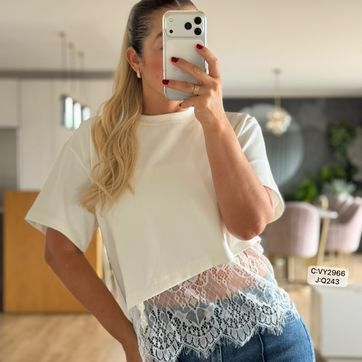 BLUSA TELAFRIA CON BLONDA PARTE INFERIOR VY2966 - imagen 1
