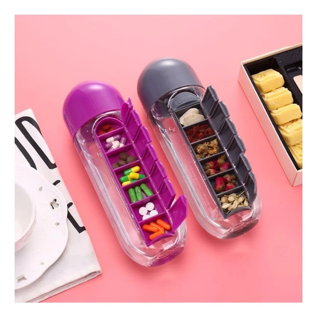 TERMO PASTILLERO BOTELLA AGUA ORGANIZADORA DE PASTILLAS  