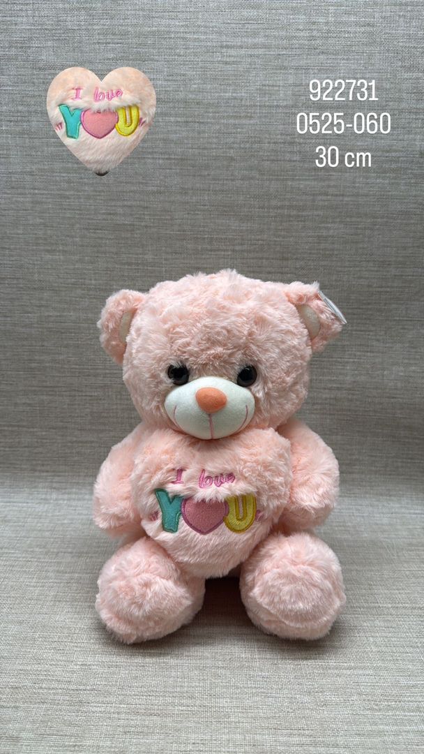 OSO CON CORAZON "I Love You" rosa 30 cm
