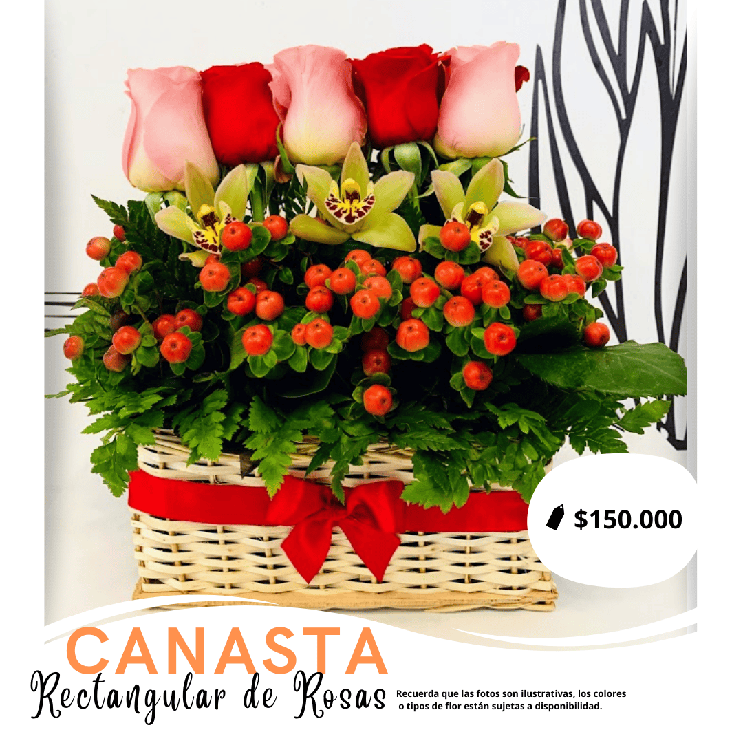 Canasta Rectangular de Rosas
