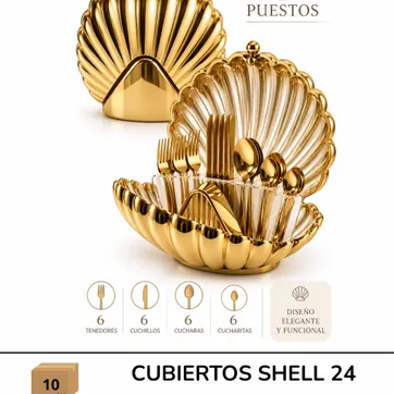 SET DE CUBIERTOS CONCHA DORADA 24 PIEZAS EN ACERO INOXIDABLE - imagen 1