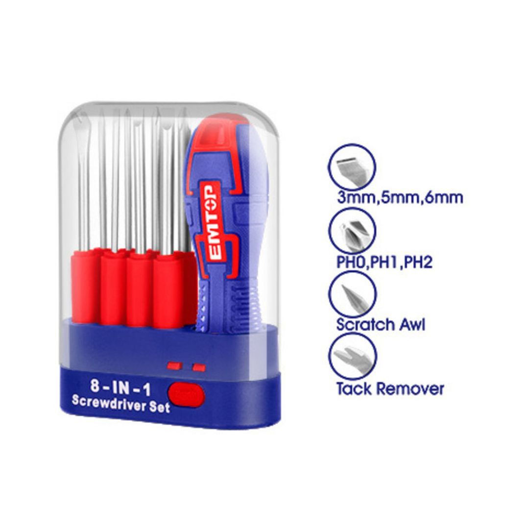 EMTOP DESTORNILLADOR CR-V INTERCAMBIABLE 9PCS ENCAUCHETADO SUPER EMTOP