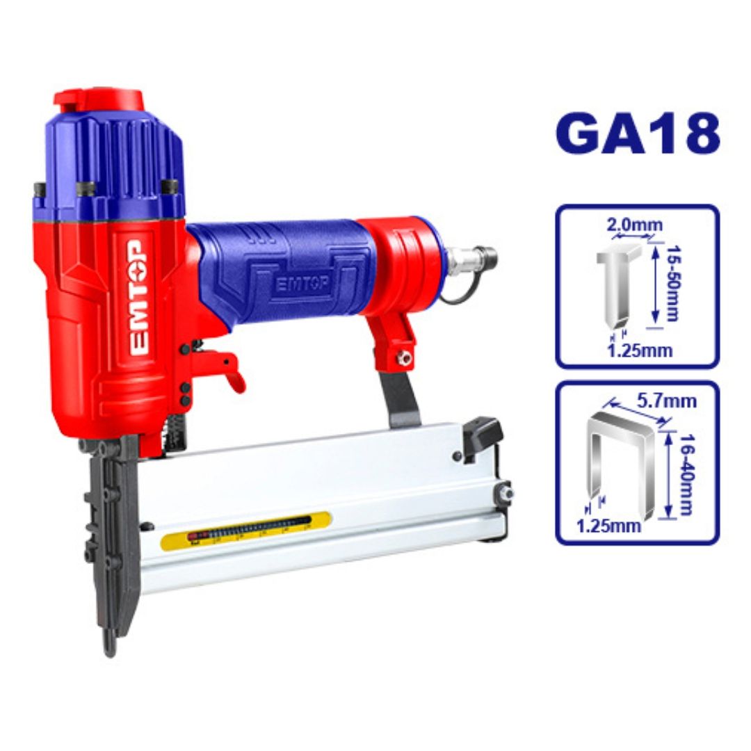 EMTOP CLAVADORA Y GRAPADORA NEUMATICA 2 EN 1 GA18 + 1000 PUNTILLAS + 200 GRAPAS