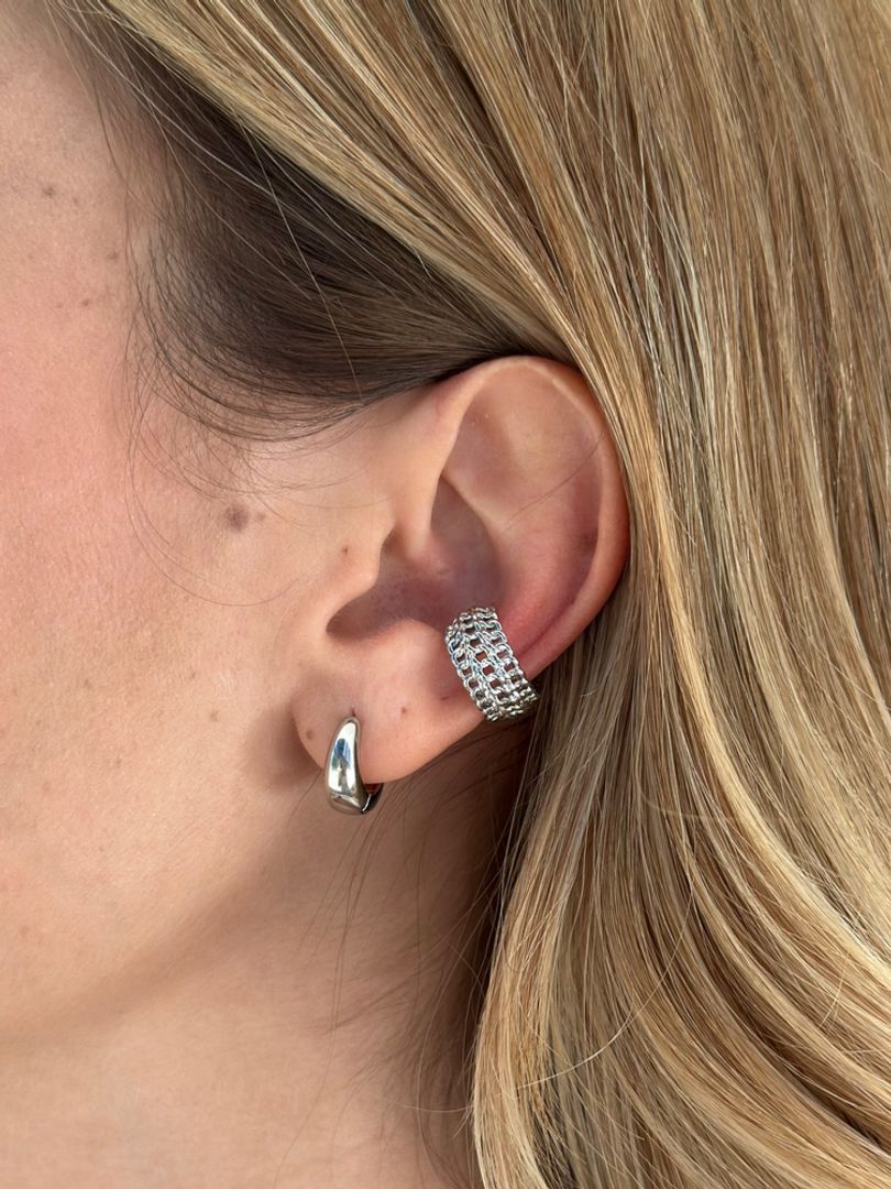 Earcuff plateado triple 