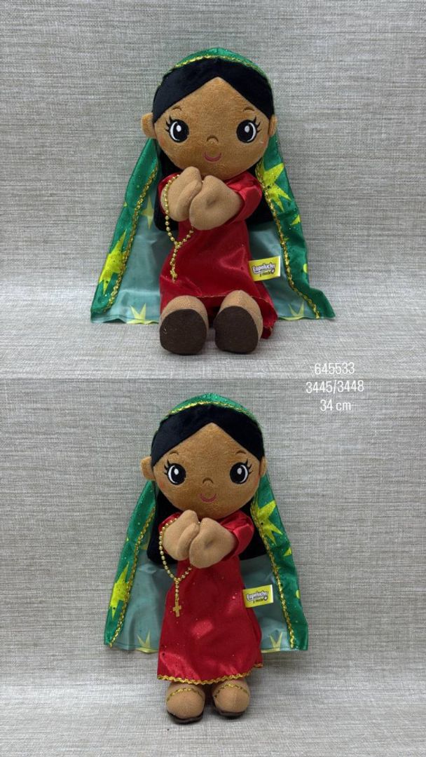 PELUCHE DE VIRGEN CON ROSARIO DE 34 CM