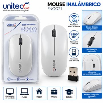 Imagen del producto  Mouse Inalámbrico Unitec USA FNQ021 – Blanco