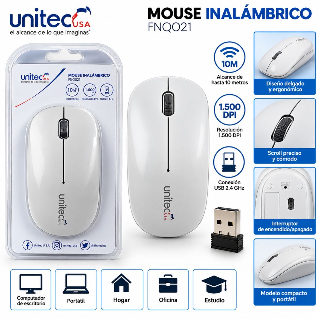  Mouse Inalámbrico Unitec USA FNQ021 – Blanco
