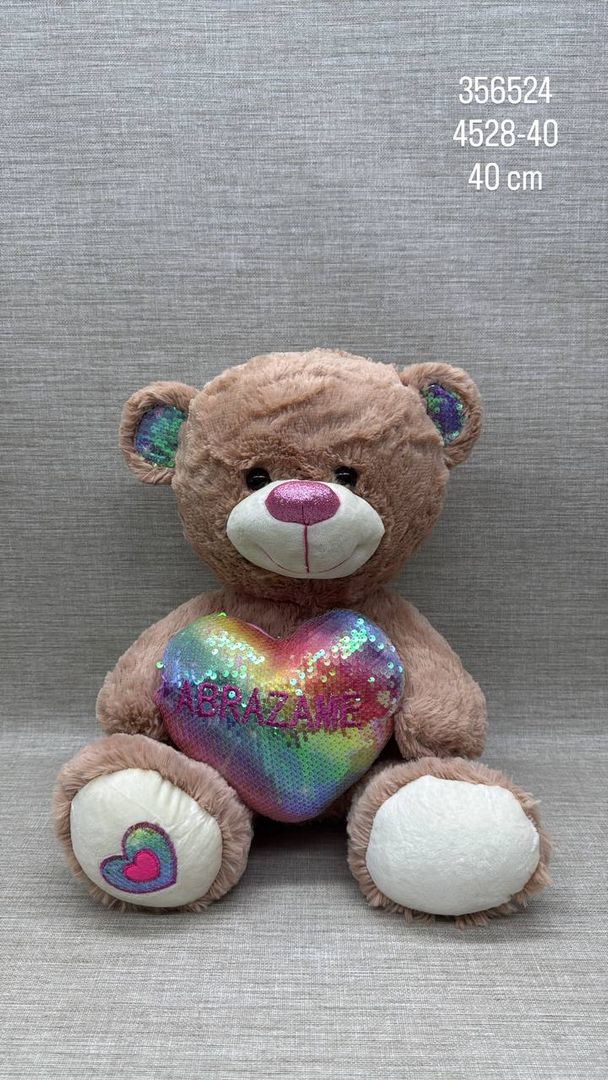 OSO CORAZÓN CON LENTEJUELAS 40 CM