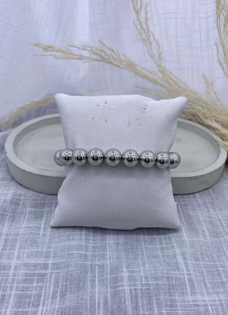 Pulsera perla, mediana, plateada, covergold 
