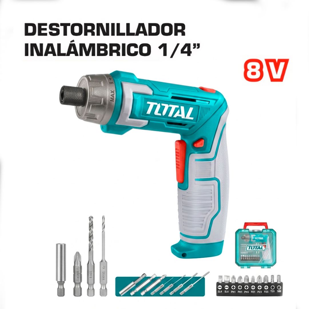 DESTORNILLADOR INALAMBRICO 8V 6 NM  INCLUYE 17 PIEZAS