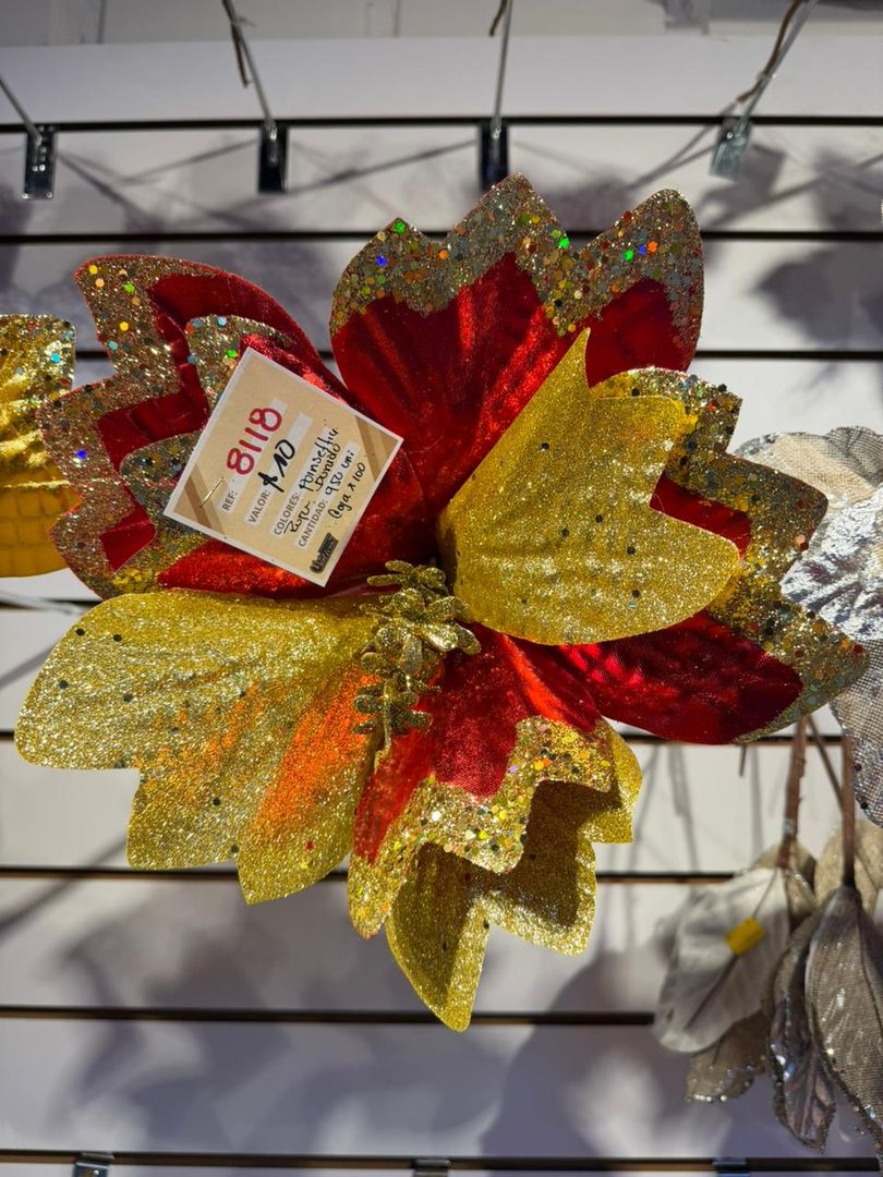PONSETIA ROJA CROMADA CON DORADO