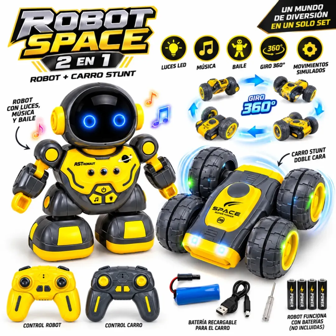 ROBOT SPACE 2 EN 1 CON CARRO STUNT 360