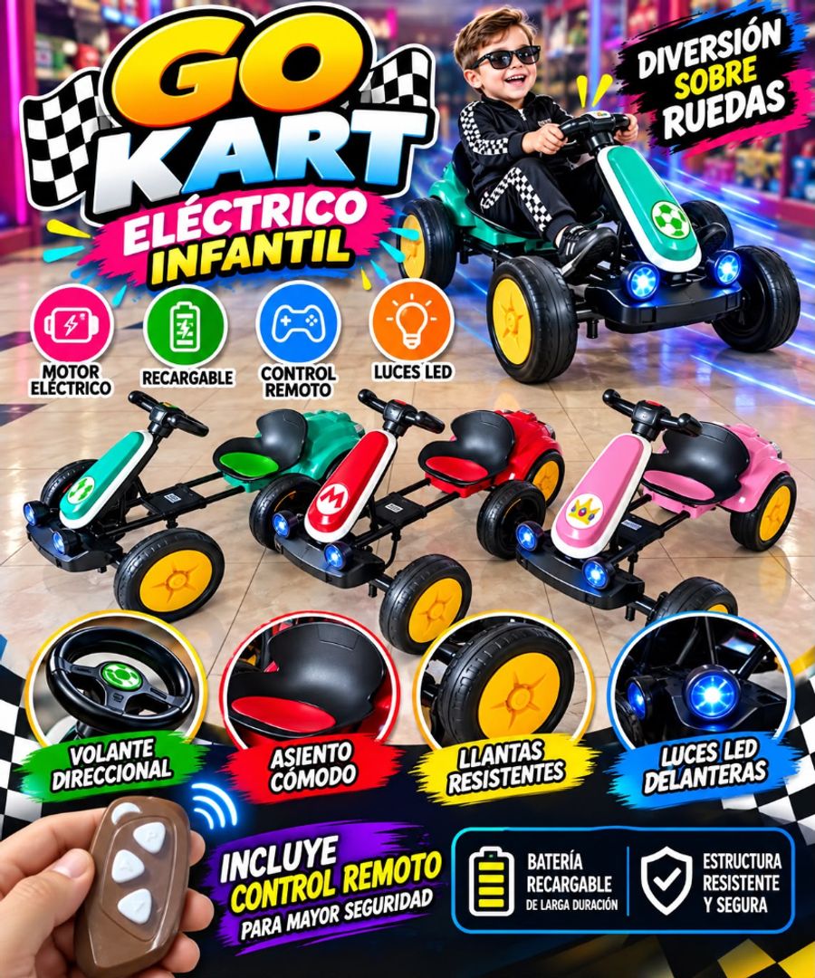 CARRO GO KART ELECTRICO INFANTIL CON CONTROL