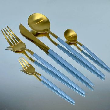 Juego de Cubiertos (5 pzs.) Dorado con Azul - imagen 1