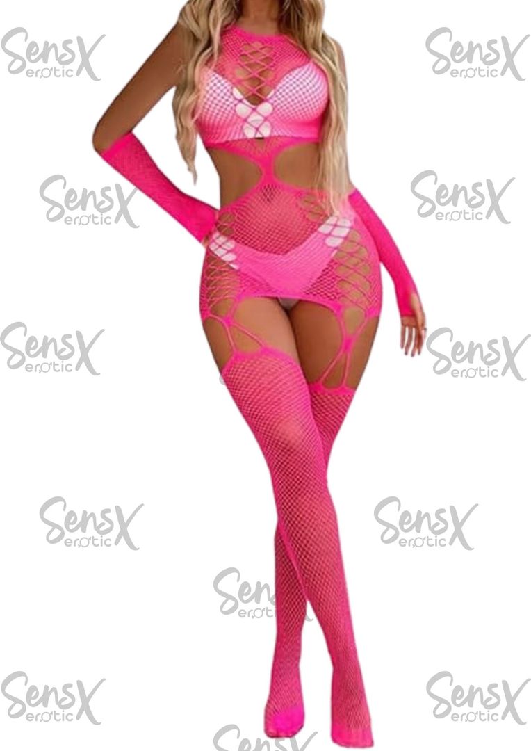 Conjunto cuerpo completo, pantimedias y guantes