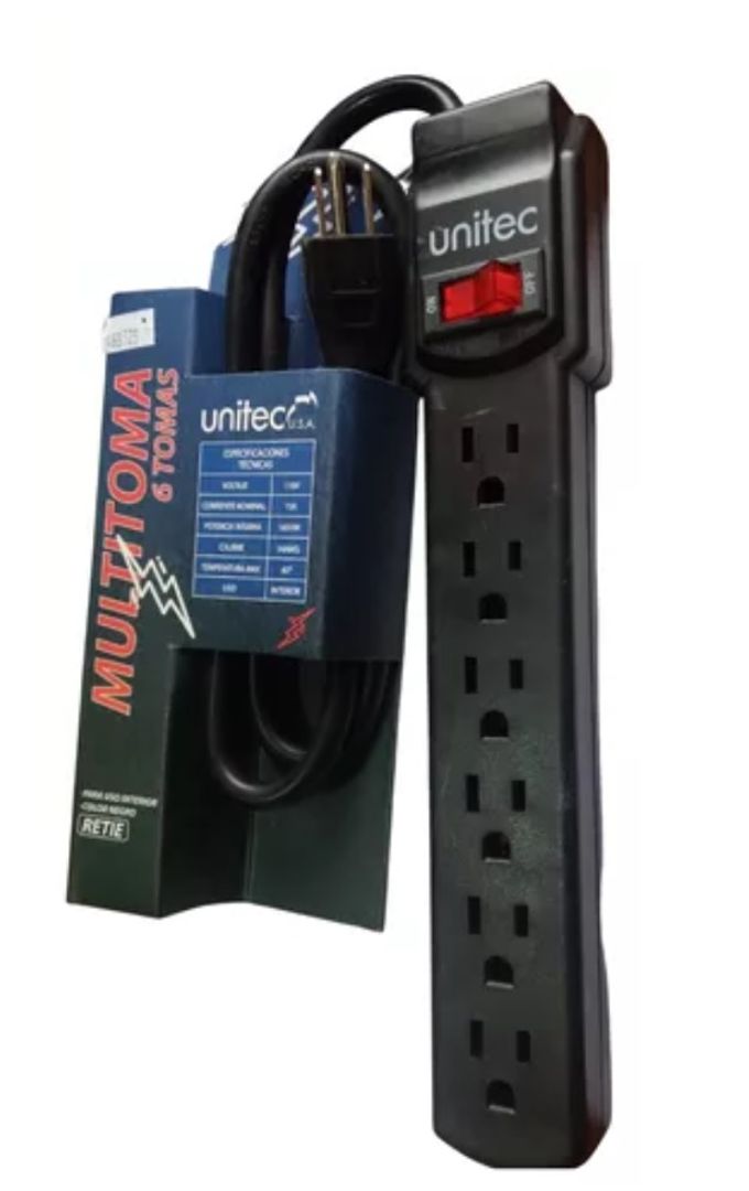 Multitoma 6 tomas negro Unitec 90cm.
