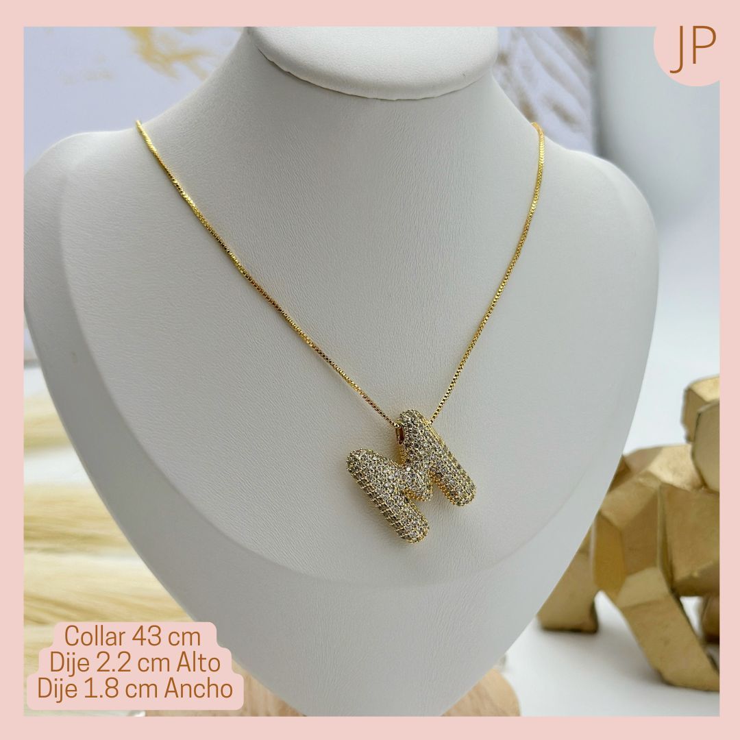 Lindo Collar Inicial M Rodio Microcirconado