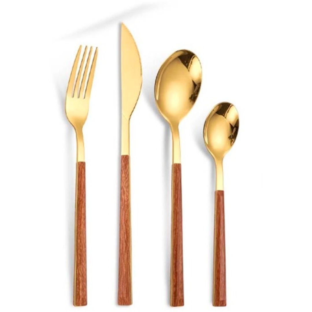 JUEGO DE CUBIERTOS 16PZ GOLD/BAMBU 