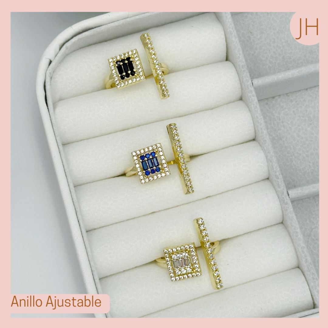 Anillo Cuadrado Ajustable Rodio